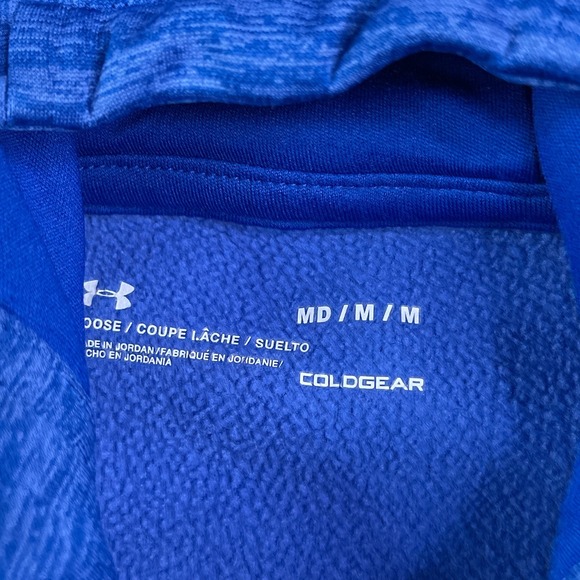 Under Armour Hoodie Mens Medium Blue Heathered Fleece Cold Gear Sweatshirt - Picture 5 of 12